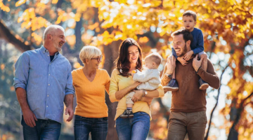 Family in woods