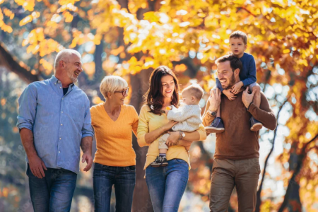 Family in woods